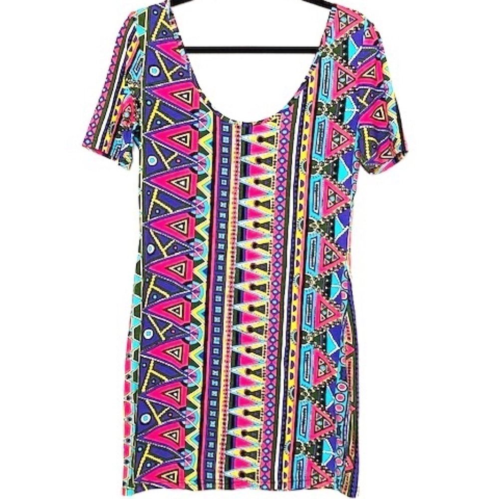 Topshop | Geometric Bright Short Sleeve Mini Dress